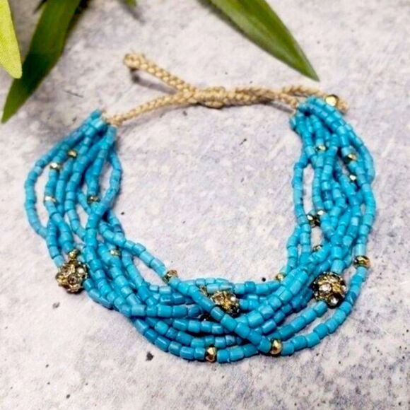 stella  & dot ~ turquoise calliah statement bracelet ~ pulley style - Picture 1 of 5